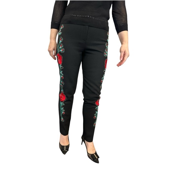 Flower Embroidered Black Women Pants - Picture 4 of 11